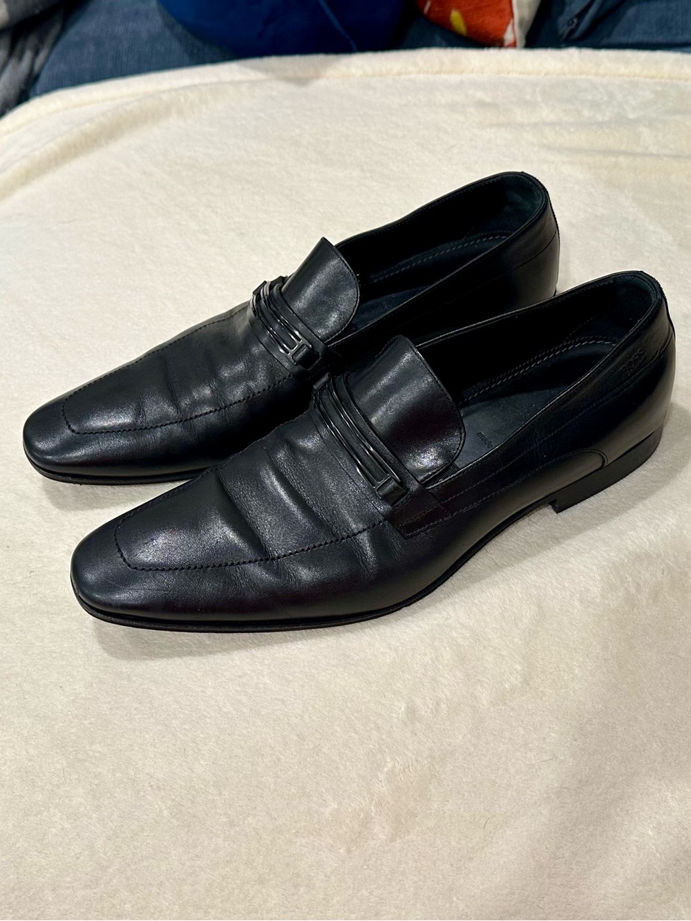 Hugo Boss Black Leather Slip-On Penny Loafers